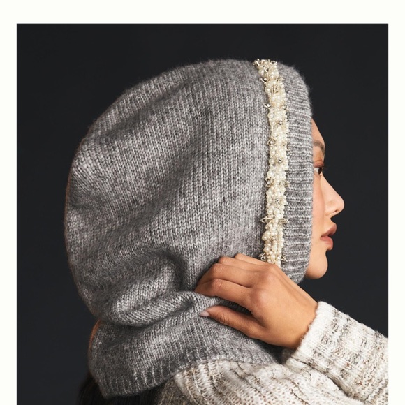 Anthropologie Maeve Embellished hat hat new gray pearl one size - Picture 2 of 6